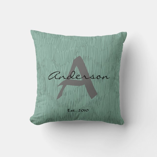 Coussin Gris de noir sur Teal, customisé année nommée (Recto)