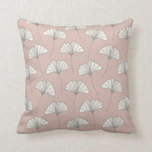 Coussin Gris et blanc de rose de motif de feuille d'arbre