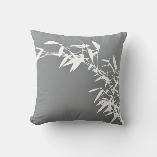 Coussin Gris et blanc en bambou d'arbuste de zen oriental (Recto)