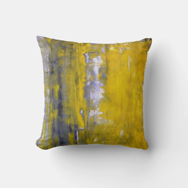 Coussin gris et jaune "curieux" d'art abstrait (Recto)