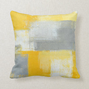 Coussin gris et jaune "sournois" d'art abstrait