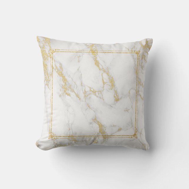 Coussin Gris Marbre Texture & Or Cadre & Accents (Recto)