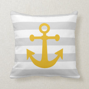 Coussin Gris Nautique Gris Gris moutarde Ancre Jaune