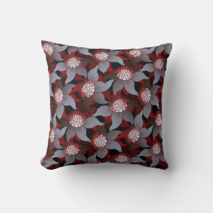 Coussin Gris noir blanc et gras rouge Gras floral
