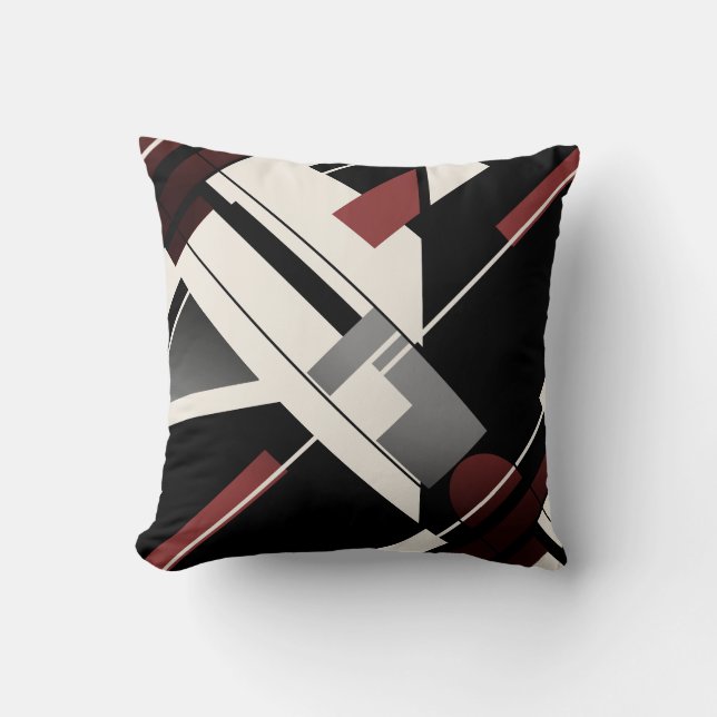Coussin Gris Noir Bourgogne Beige Diagonal Art Abstrait (Recto)
