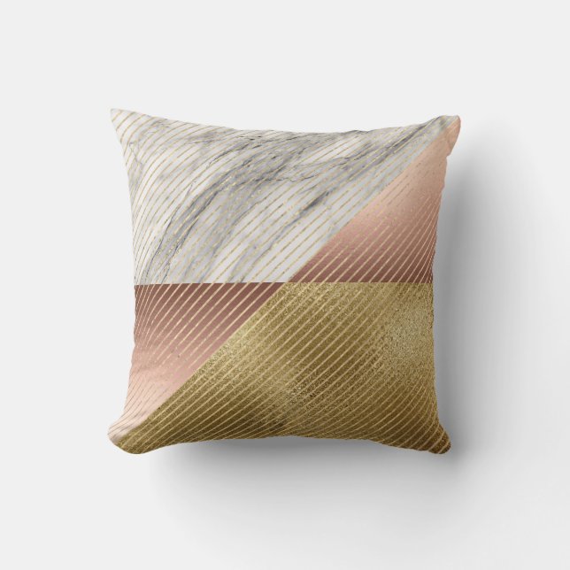 Coussin Gris noir marbre Rose or Géométrie VIP rayures (Recto)