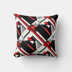 Coussin Gris Noir Rouge Blanc Diagonal Design d'art géomét