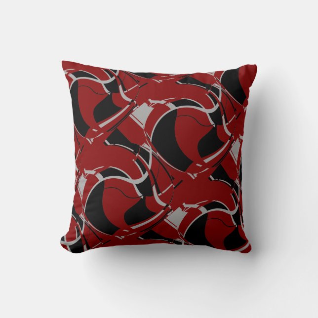Coussin Gris noir sur carreaux d'art rond rouge foncé (Recto)