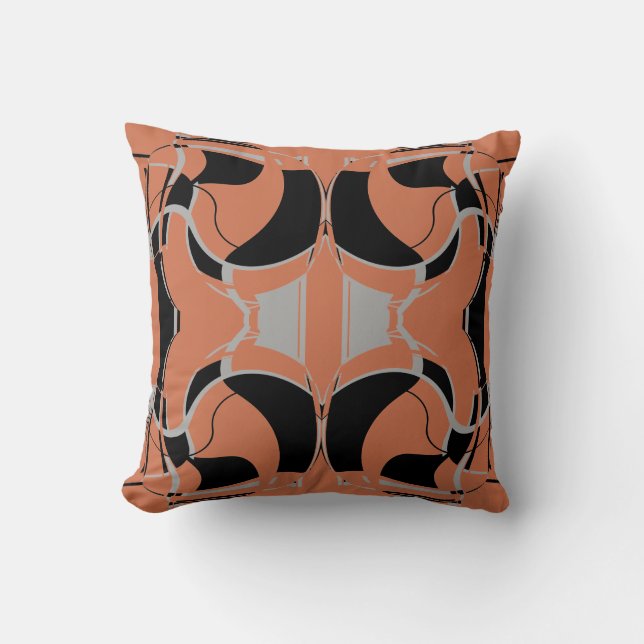 Coussin Gris noir sur Motif symétrique orange brûlé (Recto)