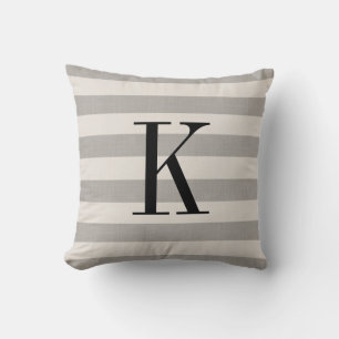 Coussin Gris rayures Monogramme   Ferme moderne