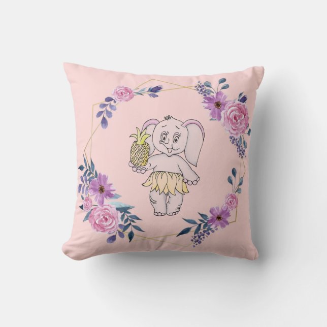 Coussin Gris rose Eléphant Girl Moderne bébé pour enfants (Recto)