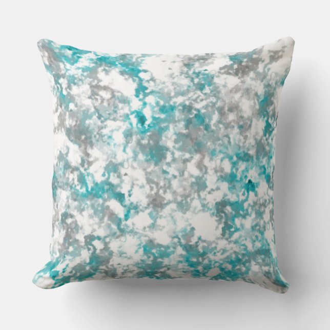Coussin gris turquoise et blanc abstrait (Recto)