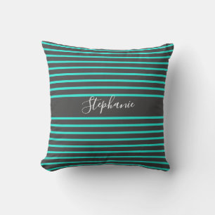 Coussin Gris Turquoise Gris Motif Blanc Personnalisé Nom m
