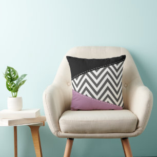 Coussin Gris Zigzag, Gris Chevron, Motif Zigzag, Violet