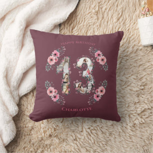 Coussin Gros 13e anniversaire fille rose Fleur Collage pho