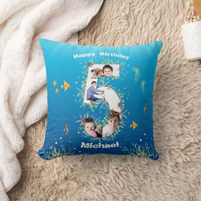 Coussin Gros 5ème anniversaire Photo Collage sous la mer (Couverture)
