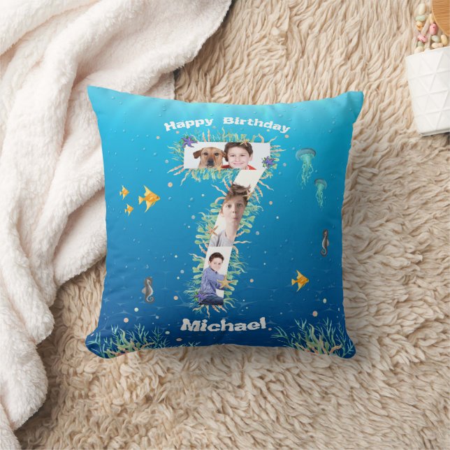 Coussin Gros 7ème anniversaire Photo Collage sous la mer (Couverture)