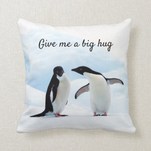 Coussin Gros câlin Penguin sur la glace photo avec texte