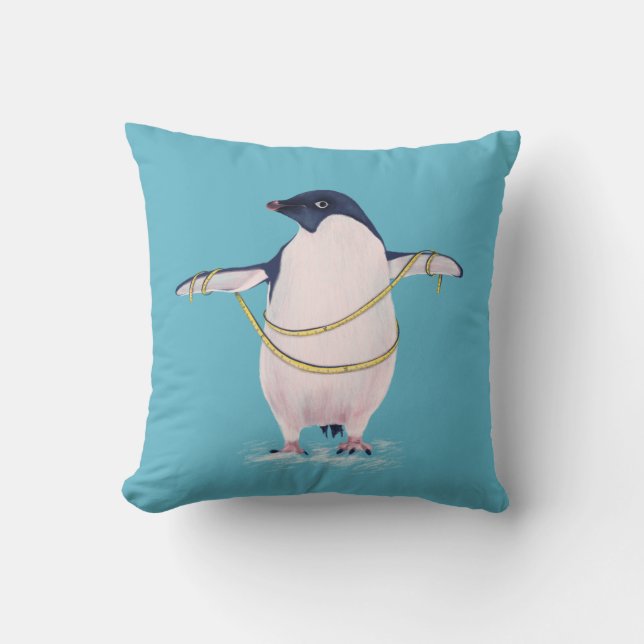 Coussin Gros pingouin drôle mignon sur le régime (Recto)
