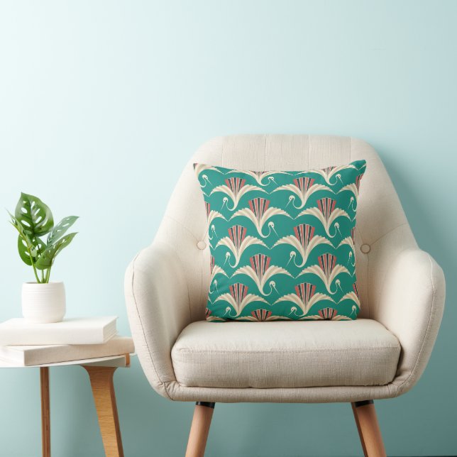 Coussin Grue Art Déco - arrière - plan turquoise (Chaise)