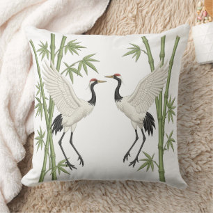 Coussin Grue couronnée japonaise broderie cadeau bambou