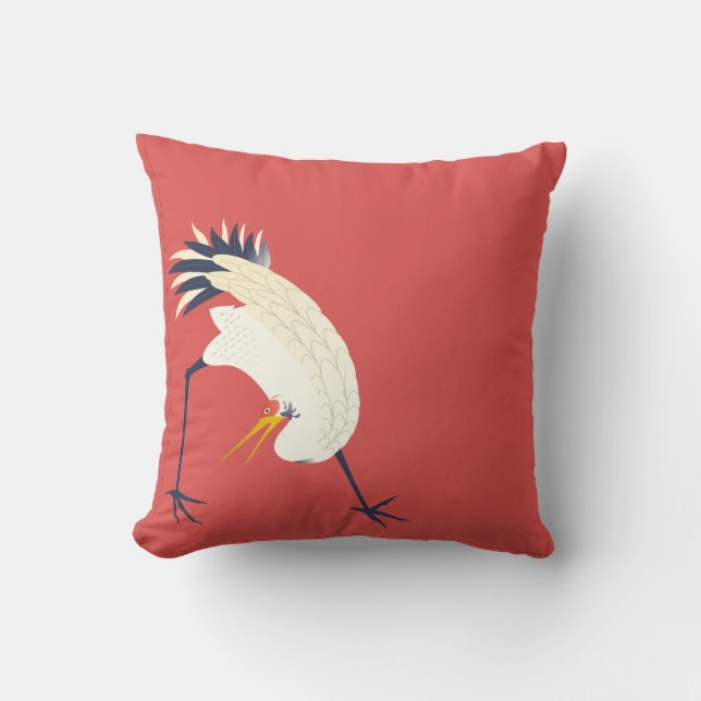 Coussin Grue de style japonais sur Arrière - plan rouge (Recto)
