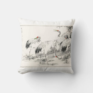 Coussin Grues D'Art Japonaises vintages Et Bambou