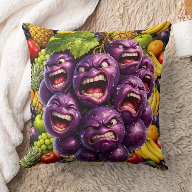 Coussin Grumpy grapes and angry fruit funny whimsical kitc (Couverture)