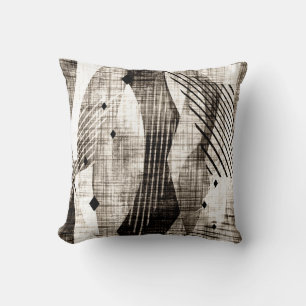Coussin Grunge abstrait géométrique rayé beige noir