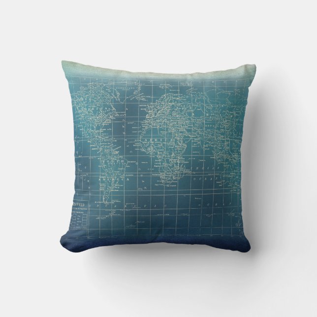 Coussin grunge turquoise de carte du monde (Recto)