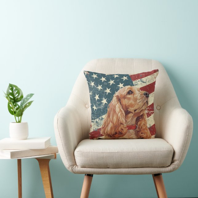 Coussin Grunge USA Drapeau Cocker Chien Espagnol (Chaise)