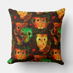 Coussin Grungy Owls seamless pattern
