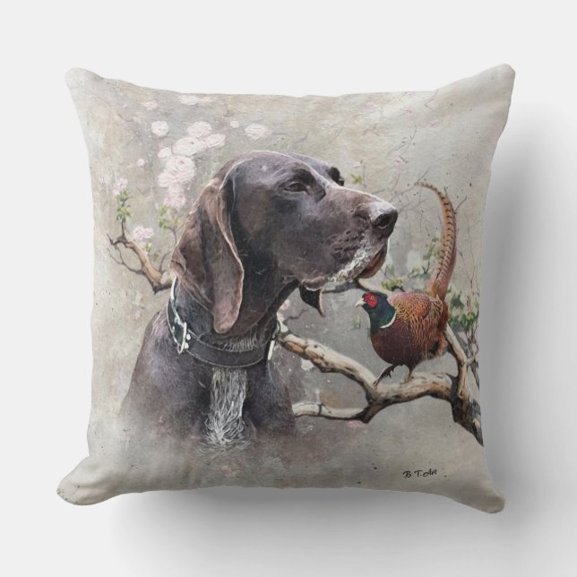 Coussin GSP Hunting Art – Precision, Passion, and Pheasant (Recto)
