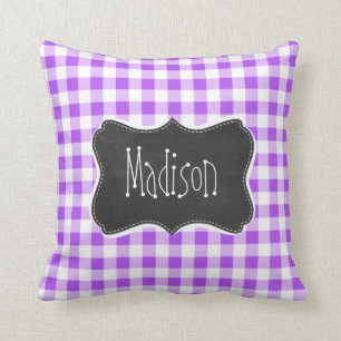 Coussin Guingan Checkered pourpre ; Tableau vintage