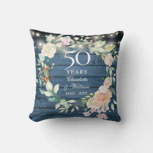 Coussin Guirlande de lumières à cordes florales rustiques 
