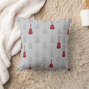 Coussin Guitare acoustique grungeuse pois blancs rouges