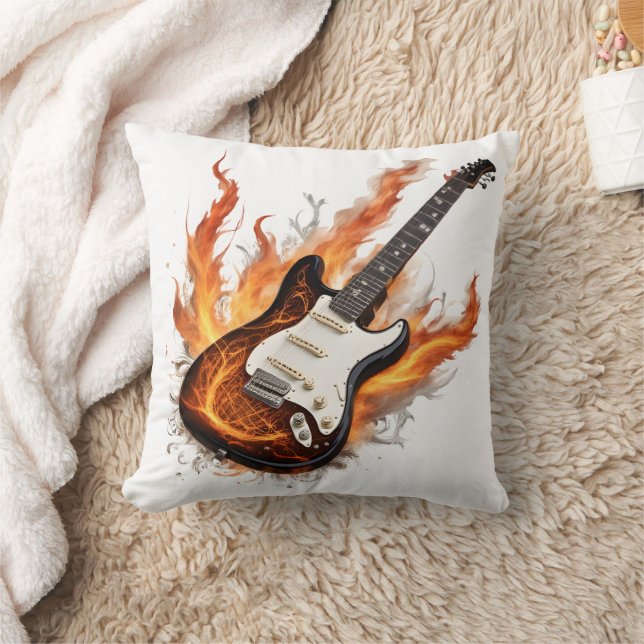 Coussin Guitare avec flammes et notes tourbillonnantes (Couverture)