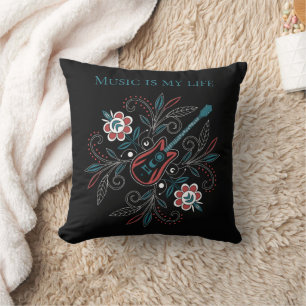 Coussin Guitare Boho Rock’n’Roll avec fleurs