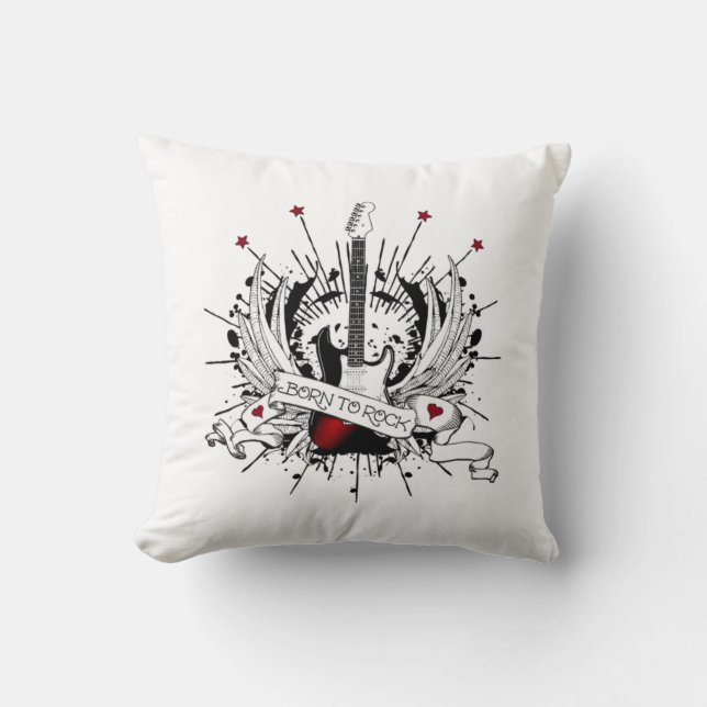 Coussin Guitare cool Rock and Roll Kids Née à Rock Music (Recto)