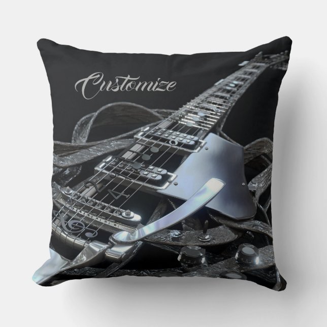 Coussin Guitare électrique gris argent (Recto)