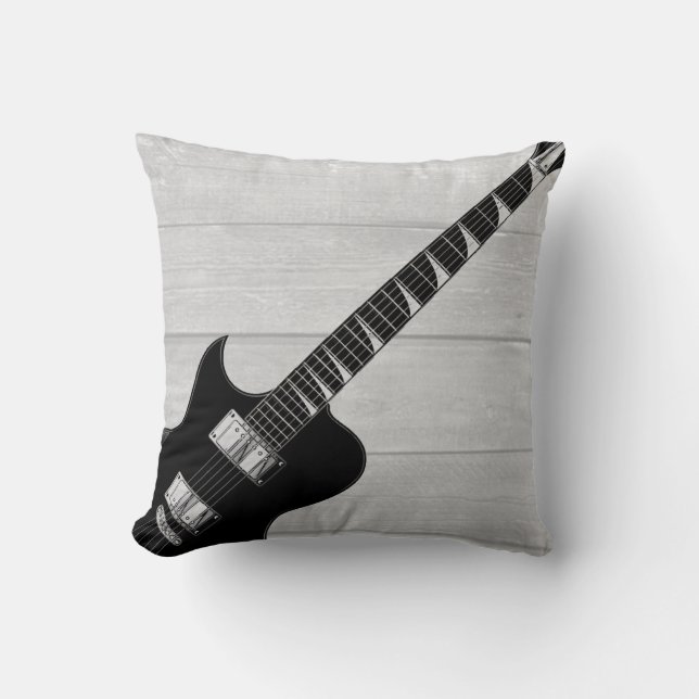 Coussin Guitare électrique Gris Bois Pop Art (Recto)