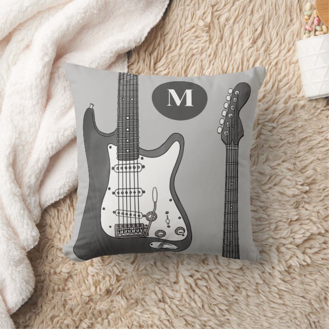 Coussin Guitare électrique personnalisée noir et blanc (Couverture)