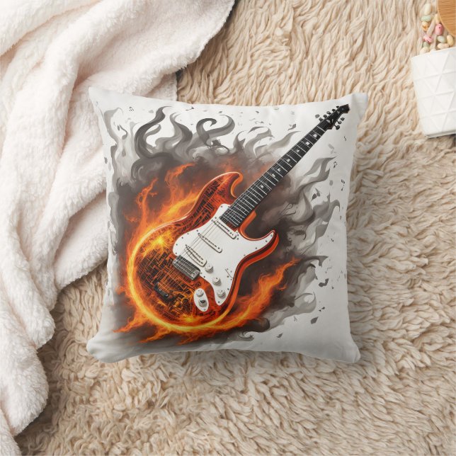 Coussin Guitare engloutie dans des flammes vibrantes et de (Couverture)