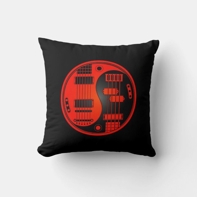 Coussin Guitare et Yin bas Yang rouge et noir (Recto)