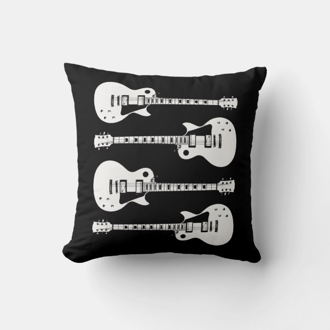 Coussin Guitares Électriques Graphique en Blanc (Recto)