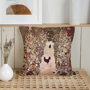 Coussin Gustav Klimt Garden Path Art, tons terre Vintages