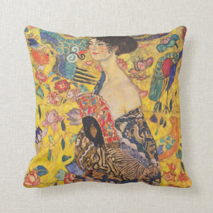 Coussin Gustav Klimt Lady avec ventilateur Pillow Vintage