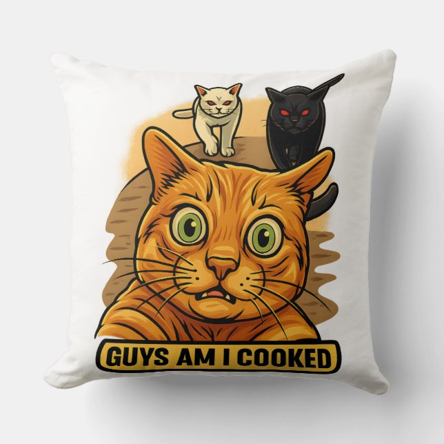 Coussin Guys Am I Cooked? Funny Cat Meme Panic Reaction (Recto)