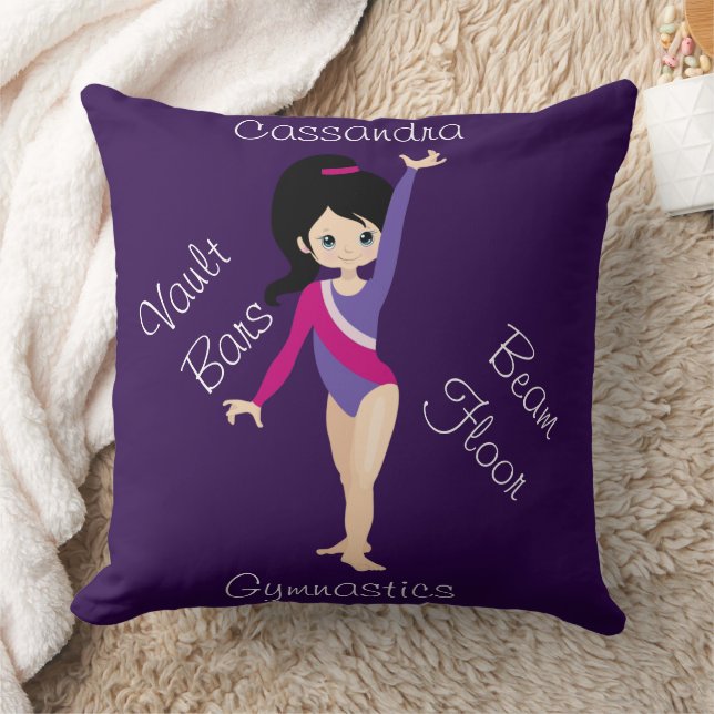 Coussin Gymnastics Black Hair, Blue Eyes, Purple Leotard   (Couverture)