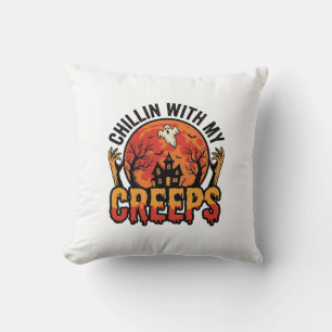 Coussin Halloween Chillin avec mes Creeps Vintage T-Shirt